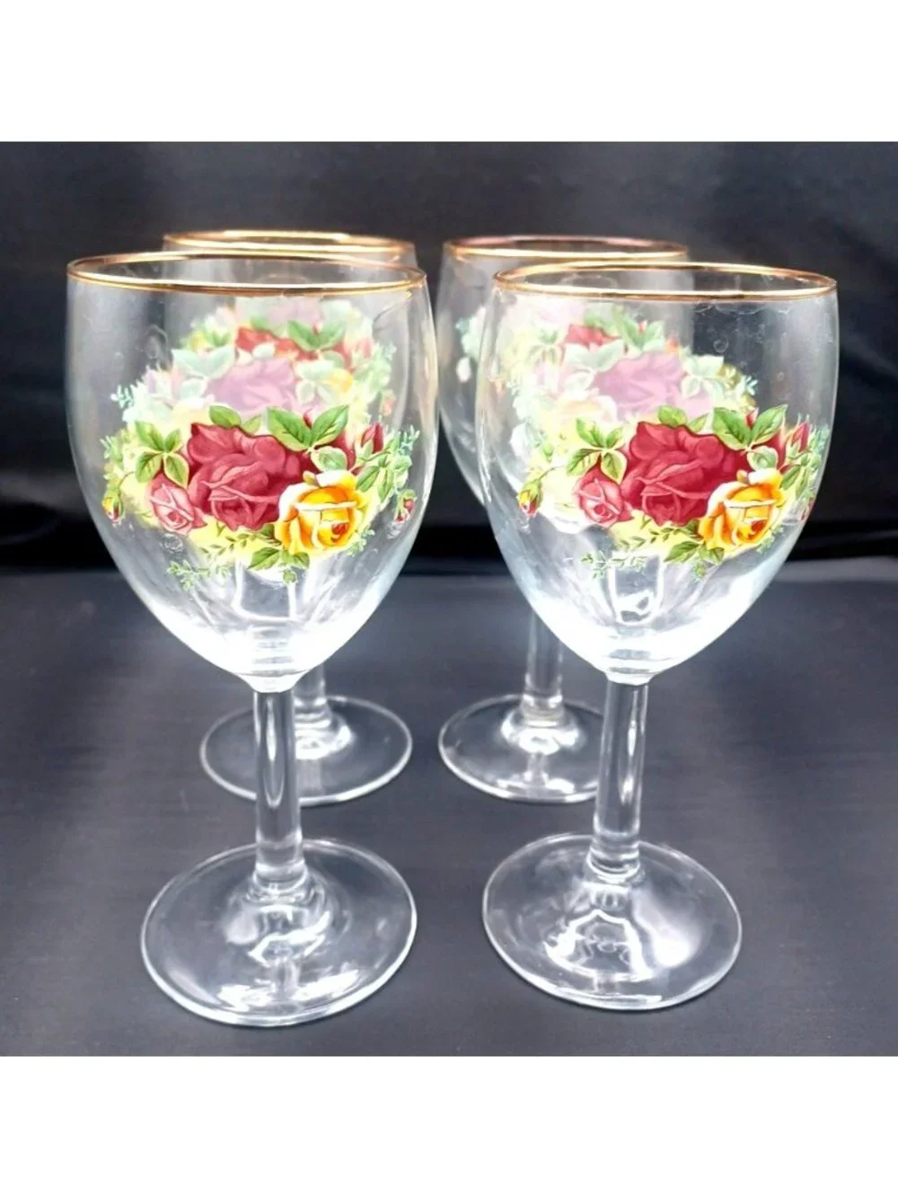 Royal Albert Old Country Roses Set of 4 Wine Glasses Water Goblets 7.5